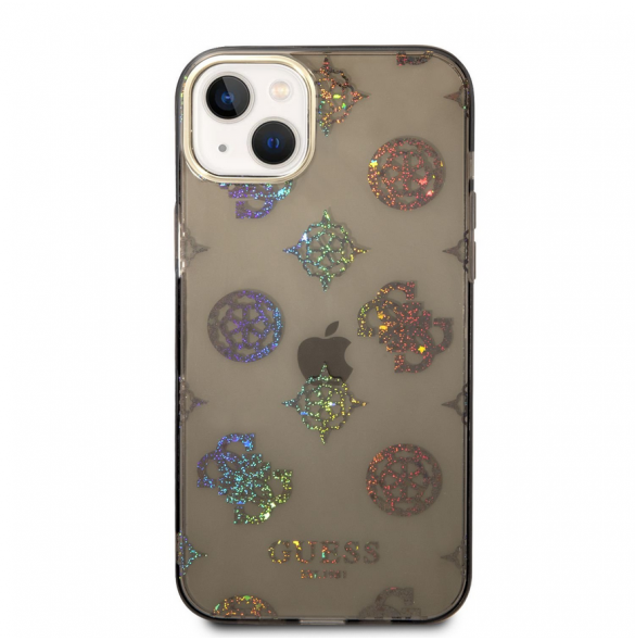 Guess PC/TPU Peony Glitter-fodral för iPhone 14 Plus Svart