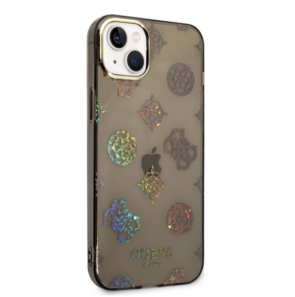 Guess PC/TPU Peony Glitter-fodral för iPhone 14 Plus Svart