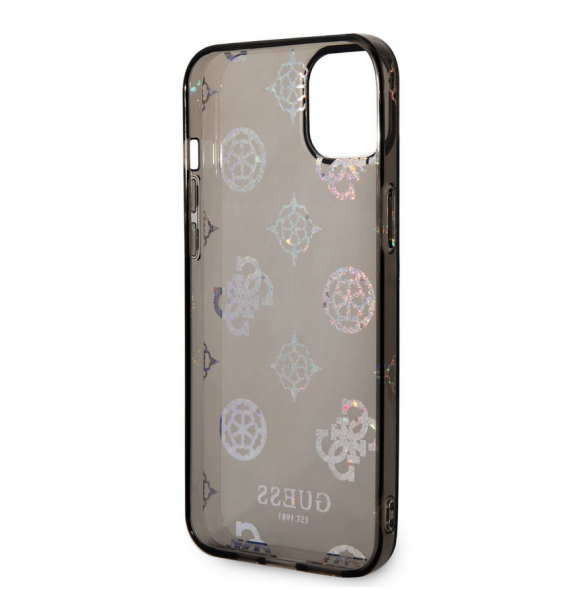 Guess PC/TPU Peony Glitter-fodral för iPhone 14 Plus Svart