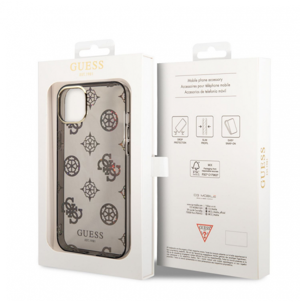 Guess PC/TPU Peony Glitter-fodral för iPhone 14 Plus Svart