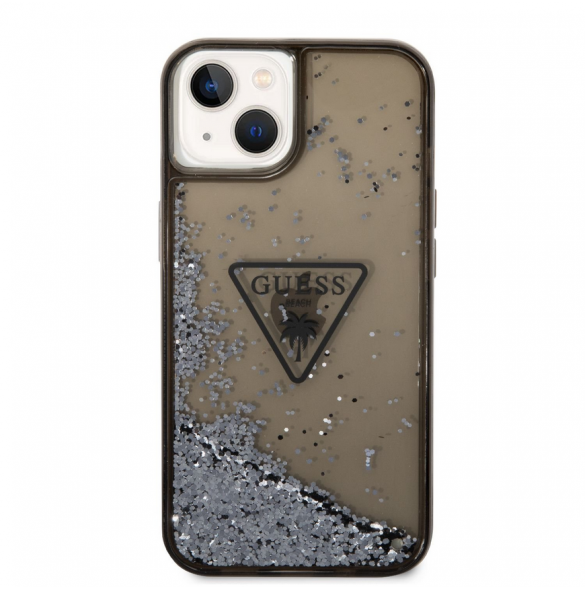 Guess PC/TPU Liquid Glitter Triangle Logo-fodral för iPhone 14 Plus Svart