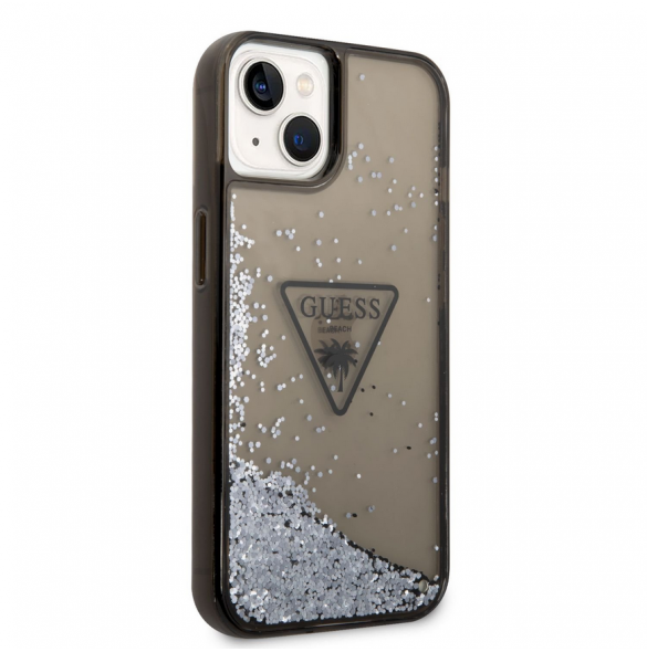 Guess PC/TPU Liquid Glitter Triangle Logo-fodral för iPhone 14 Plus Svart