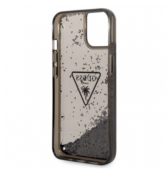 Guess PC/TPU Liquid Glitter Triangle Logo-fodral för iPhone 14 Plus Svart