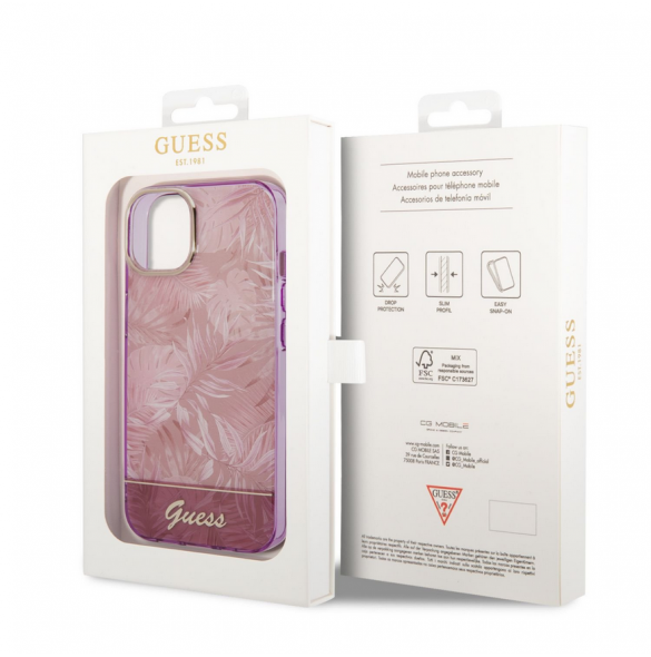 Guess PC/TPU Jungle Case för iPhone 14 Plus Pink