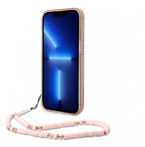 Guess PC/TPU Camera Outline Translucent Fodral med rem för iPhone 14 Plus Pink