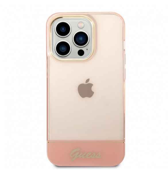 Guess PC/TPU Camera Outline Translucent Fodral för iPhone 14 Pro Max Rosa