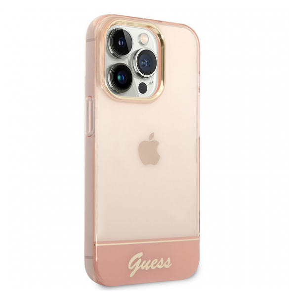 Guess PC/TPU Camera Outline Translucent Fodral för iPhone 14 Pro Max Rosa