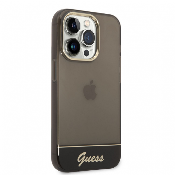 Guess PC/TPU Camera Outline Translucent Fodral för iPhone 14 Pro Max Svart