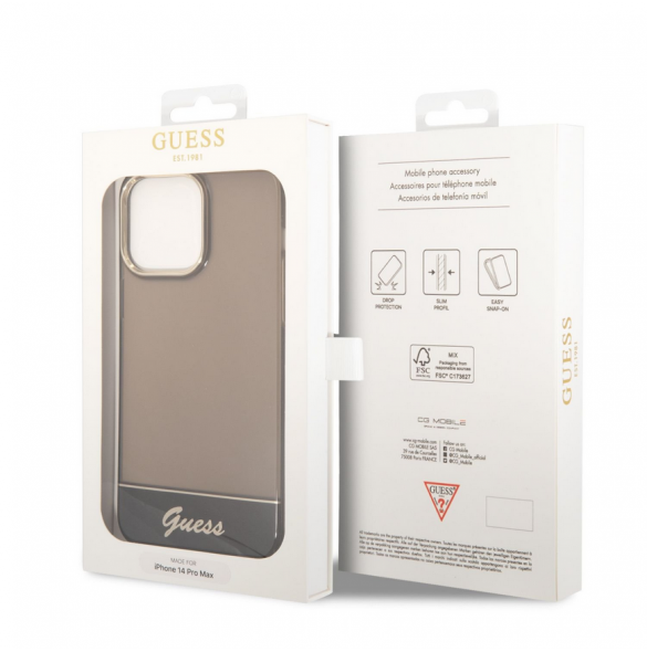 Guess PC/TPU Camera Outline Translucent Fodral för iPhone 14 Pro Max Svart
