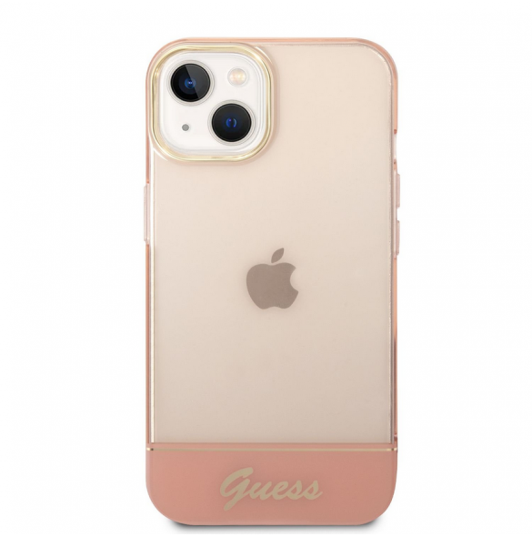 Guess PC/TPU Camera Outline Translucent Fodral för iPhone 14 Plus Rosa