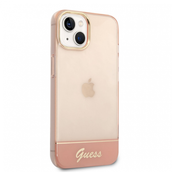 Guess PC/TPU Camera Outline Translucent Fodral för iPhone 14 Plus Rosa
