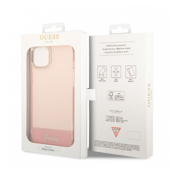 Guess PC/TPU Camera Outline Translucent Fodral för iPhone 14 Plus Rosa