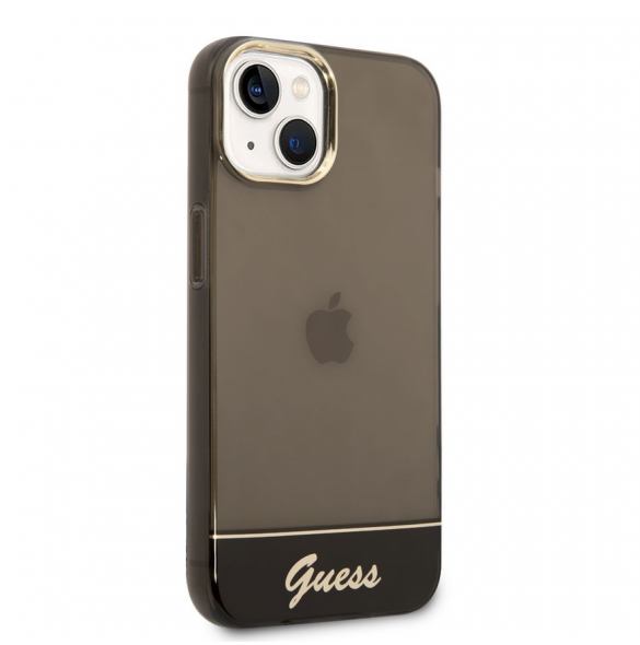 Guess PC/TPU Camera Outline Translucent Fodral för iPhone 14 Plus Svart