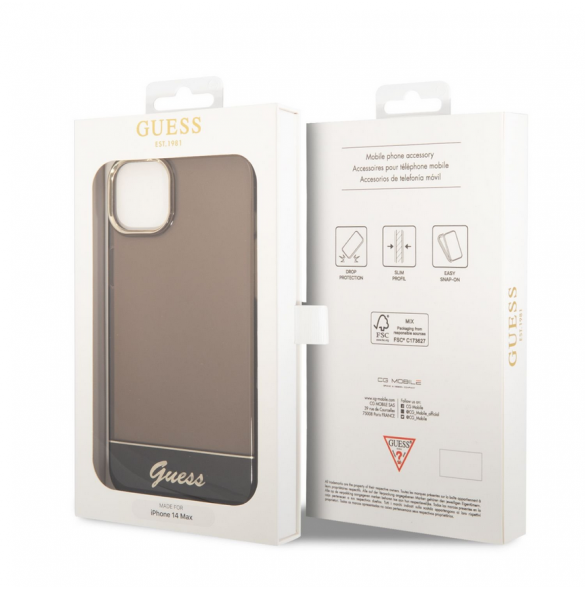 Guess PC/TPU Camera Outline Translucent Fodral för iPhone 14 Plus Svart