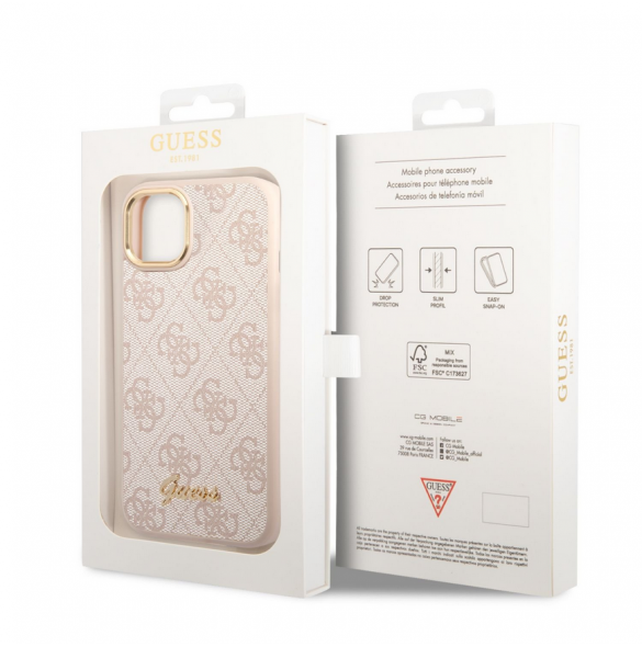 Guess PC/TPU 4G Metal Camera Outline Fodral för iPhone 14 Plus Rosa