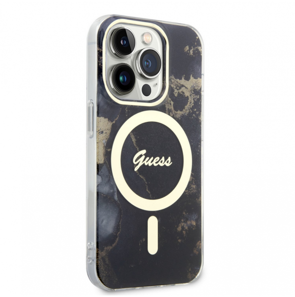 Guess Marble IML MagSafe-kompatibelt fodral för iPhone 13 Pro Svart