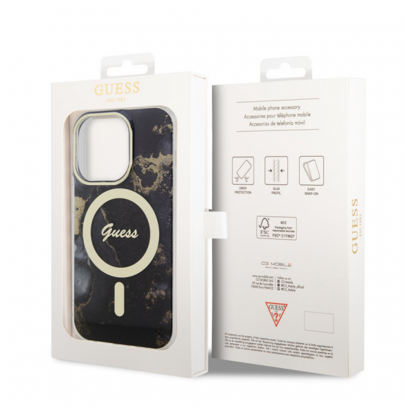 Guess Marble IML MagSafe-kompatibelt fodral för iPhone 13 Pro Svart
