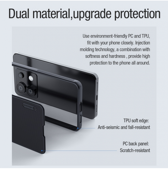 Nillkin Super Frosted PRO magnetiskt bakstycke till Xiaomi Redmi Note 13 Pro 5G/Poco X6 5G Svart