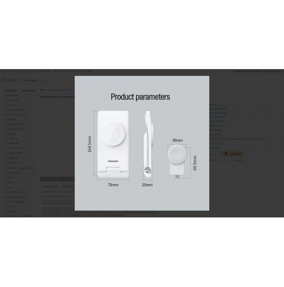 Nillkin PowerTrio 3in1 trådlös laddare MagSafe för Apple Watch Vit (MFI)