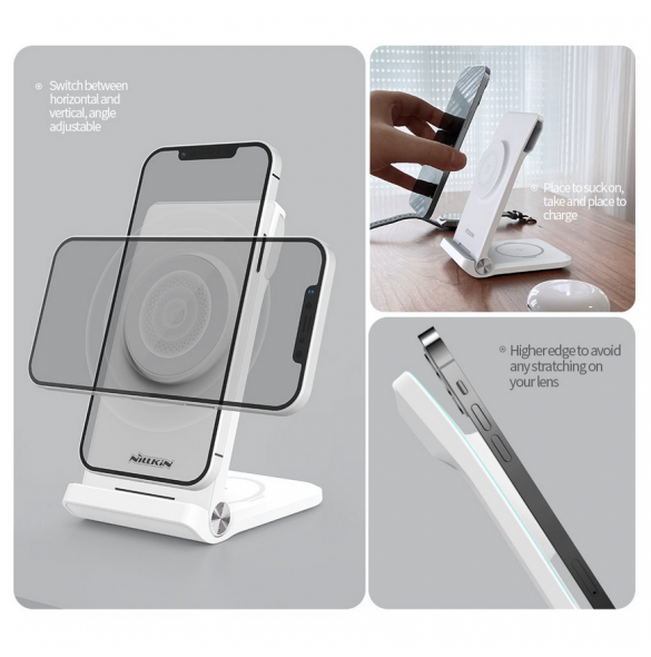 Nillkin PowerTrio 3in1 trådlös laddare MagSafe för Samsung Watch White