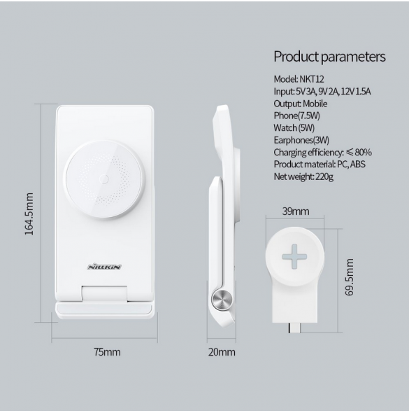 Nillkin PowerTrio 3in1 trådlös laddare MagSafe för Samsung Watch White