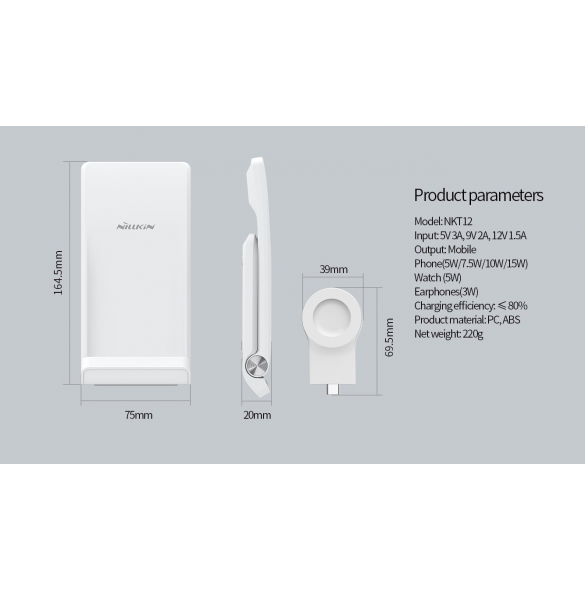 Nillkin PowerTrio 3in1 trådlös laddare för Huawei Watch White