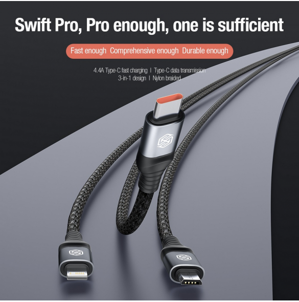 Nillkin Datakabel Swift Pro 3in1 1,5m Svart