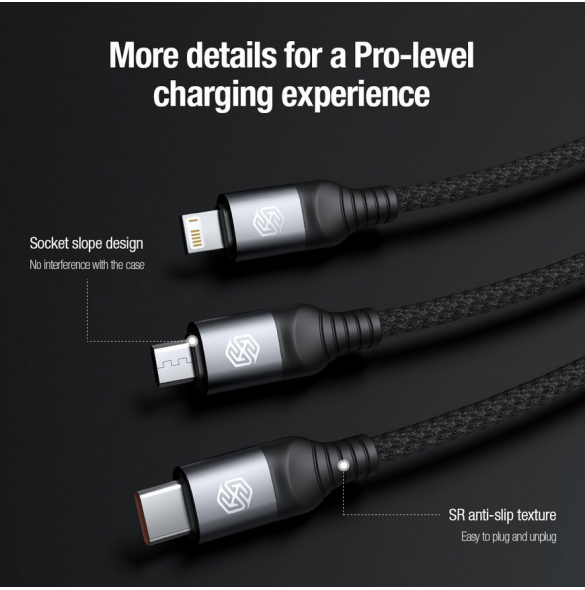 Nillkin Datakabel Swift Pro 3in1 1,5m Svart