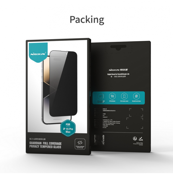 Nillkin härdat glas 0,33 mm Guardian 2,5D för Apple iPhone 15 Pro Max Svart