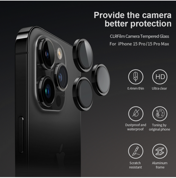 Nillkin CLRFilm kamera härdat glas för Apple iPhone 15 Pro/15 Pro Max Svart