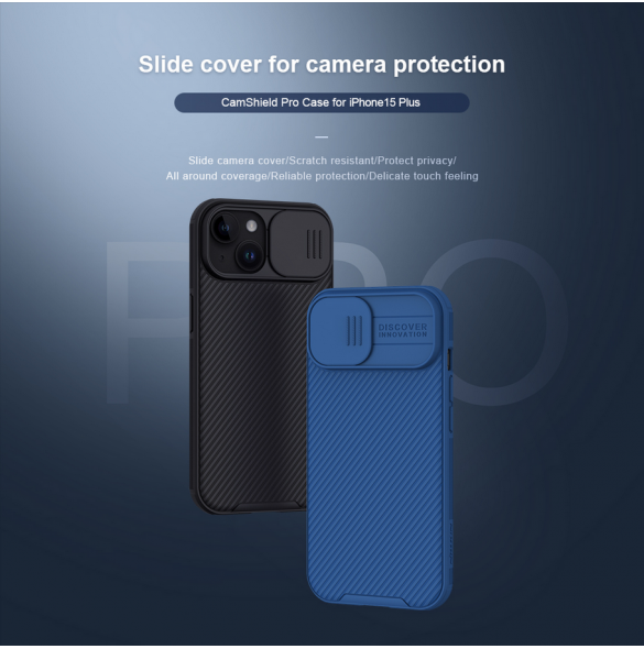 Nillkin CamShield PRO hårt fodral för Apple iPhone 15 Plus Blå