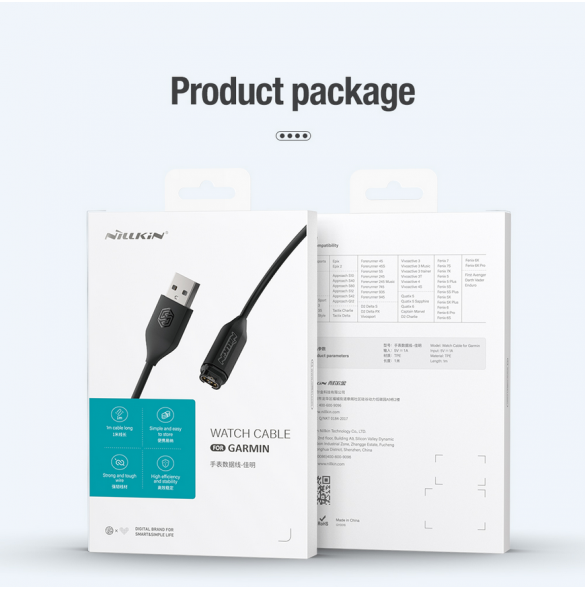 Nillkin USB-data- och laddningskabel för Garmin Watch Black