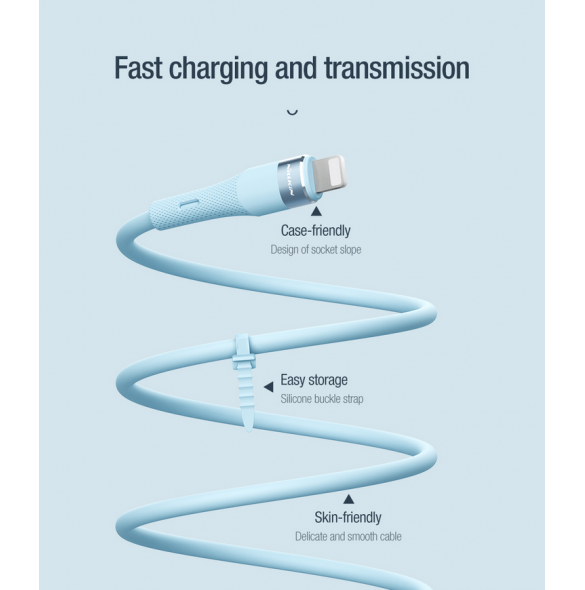 Nillkin Flowspeed flytande silikondatakabel USB-C/Lightning 1,2m 27W Svart