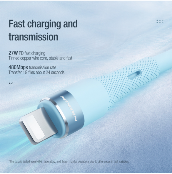 Nillkin Flowspeed flytande silikondatakabel USB-C/Lightning 1,2m 27W Svart