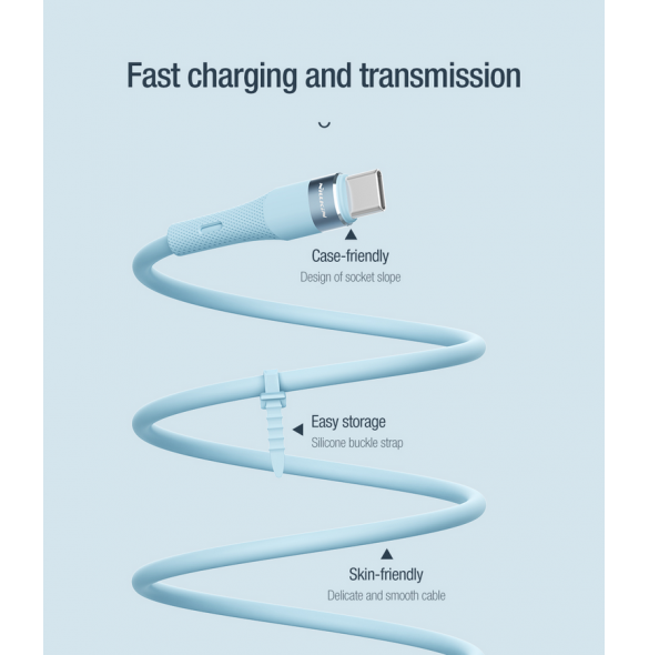 Nillkin Flowspeed flytande silikondatakabel USB-C/USB-C 1,2m 60W Svart