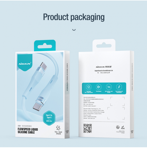 Nillkin Flowspeed flytande silikondatakabel USB-C/USB-C 1,2m 60W Svart