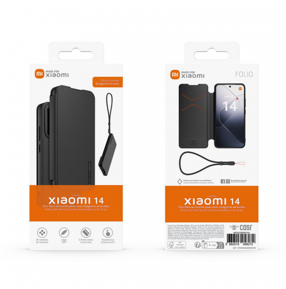 Gjord för Xiaomi bokfodral med halsband för Xiaomi 14 Black