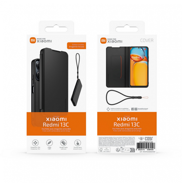 Gjord för Xiaomi bokfodral med halsband för Xiaomi Redmi 13C Black