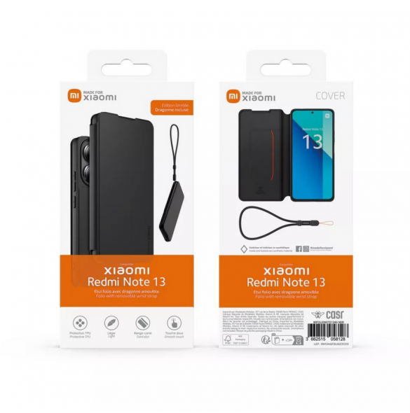 Gjord för Xiaomi Bokfodral med halsband för Xiaomi Redmi Note 13 4G Svart