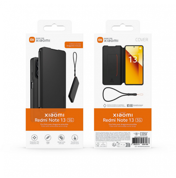Gjord för Xiaomi Bokfodral med halsband för Xiaomi Redmi Note 13 5G Svart