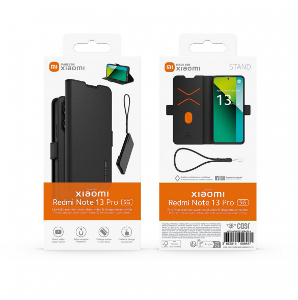 Gjord för Xiaomi bokställsfodral med halsband för Xiaomi Redmi Note 13 Pro 5G Black