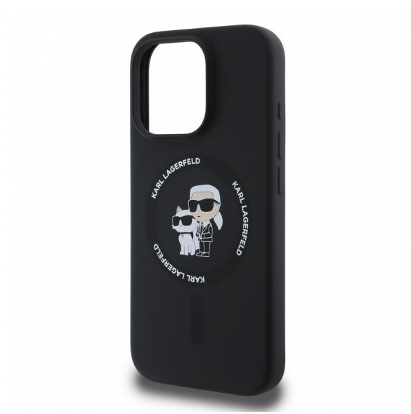 Karl Lagerfeld flytande silikon Karl och Choupette MagSafe-fodral till iPhone 16 Pro Svart