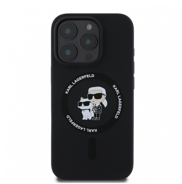 Karl Lagerfeld Flytande Silikon Karl och Choupette MagSafe Fodral till iPhone 16 Pro Max Svart