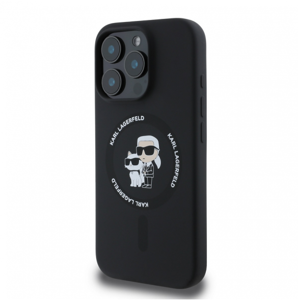 Karl Lagerfeld Flytande Silikon Karl och Choupette MagSafe Fodral till iPhone 16 Pro Max Svart