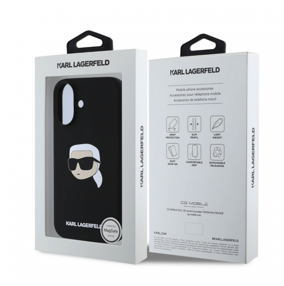 Karl Lagerfeld Flytande Silikon Karl Head MagSafe Fodral till iPhone 16 Svart