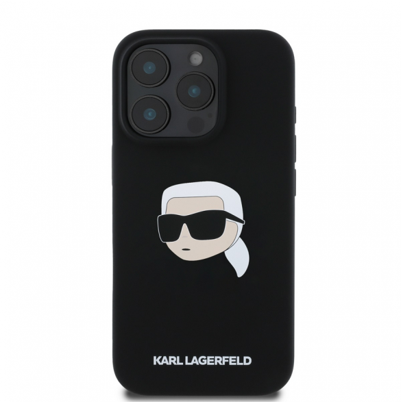 Karl Lagerfeld Flytande Silikon Karl Head MagSafe Fodral till iPhone 16 Pro Svart