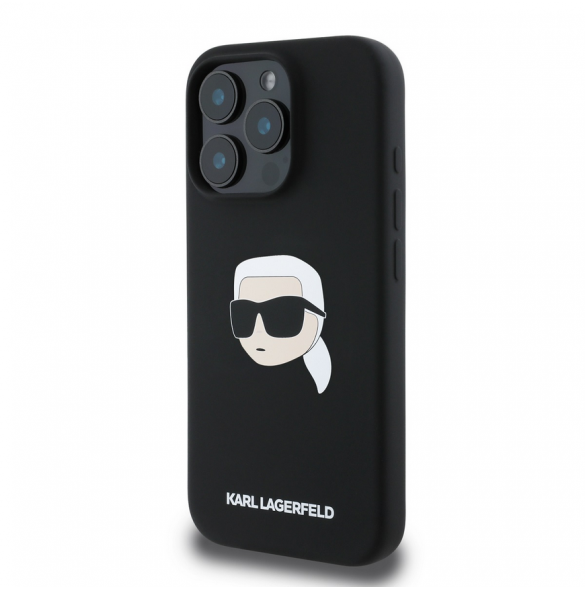 Karl Lagerfeld Flytande Silikon Karl Head MagSafe Fodral till iPhone 16 Pro Svart