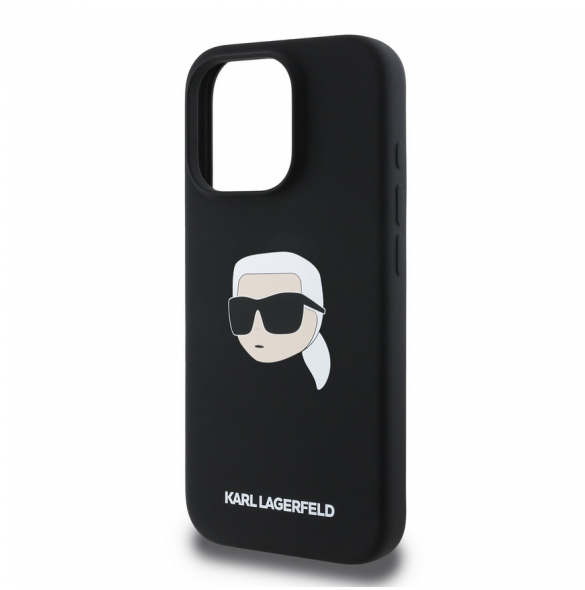Karl Lagerfeld Flytande Silikon Karl Head MagSafe Fodral till iPhone 16 Pro Svart