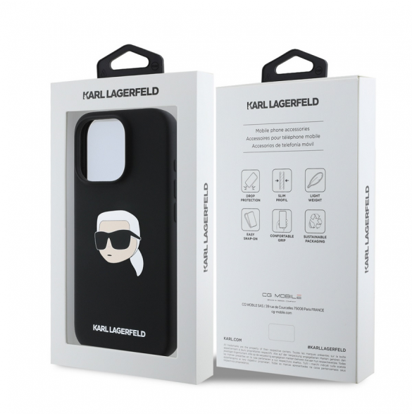 Karl Lagerfeld Flytande Silikon Karl Head MagSafe Fodral till iPhone 16 Pro Svart