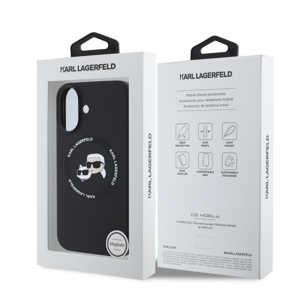 Karl Lagerfeld flytande silikon K&CH Heads MagSafe-fodral till iPhone 16 Svart